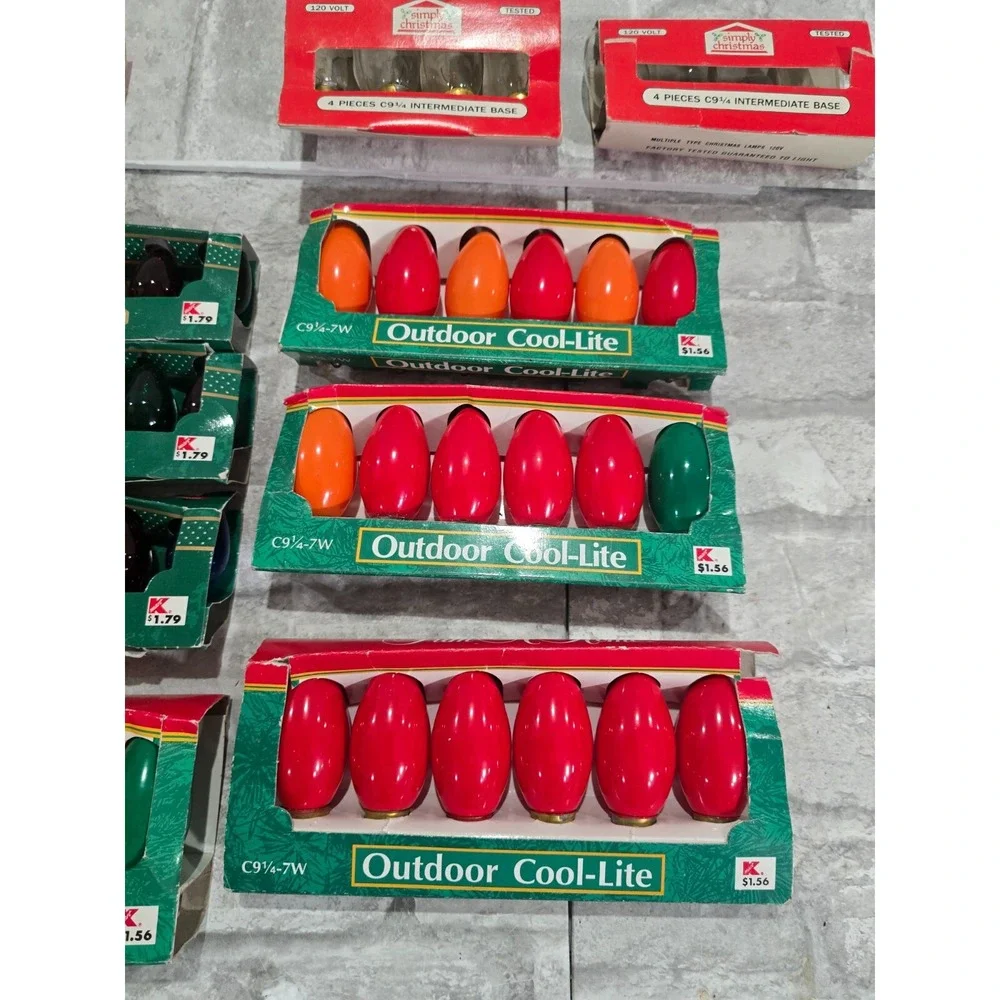 60 Colored C9-1/4 7 Watt Outdoor Cool-Lite Bulbs Vintage untested Christmas C7